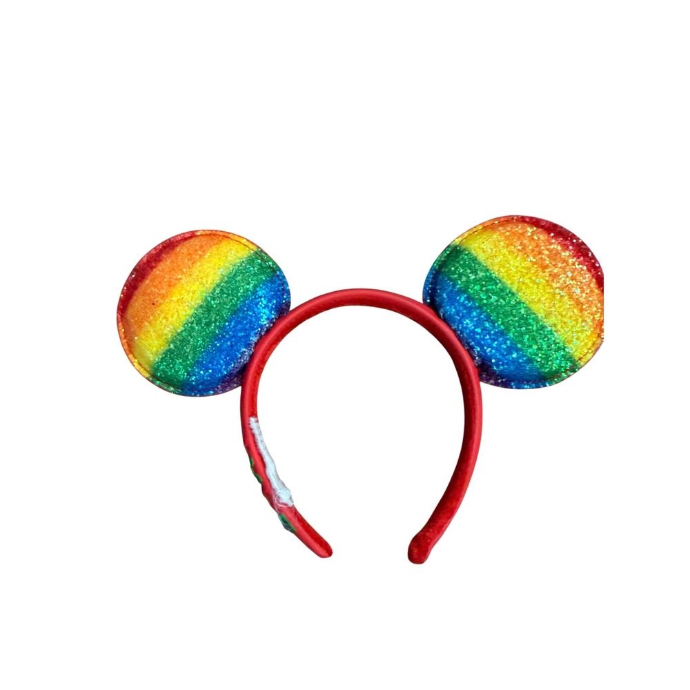 Disney Parks Mickey Mouse Pride Rainbow Glitter Love Ears Headband Red Accessory